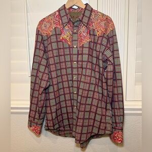 ROBERT GRAHAM Western Paisley Plaid Snap Shirt Cowboy 100% Cotton Size XL